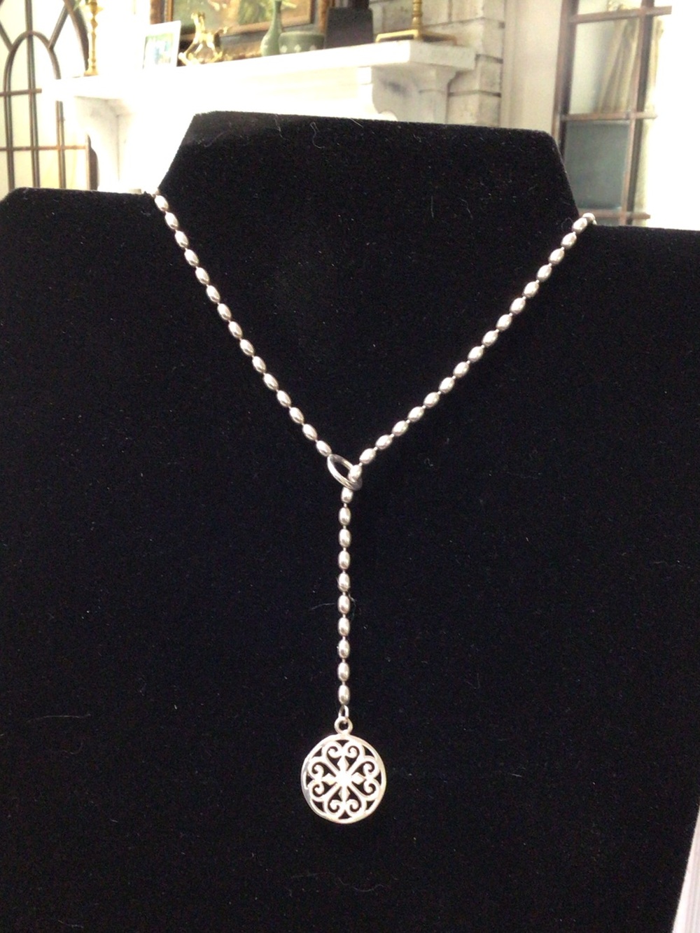 Made in Italy 925 Sterling Silver Drop Lariat Necklace with Filigree Pendant